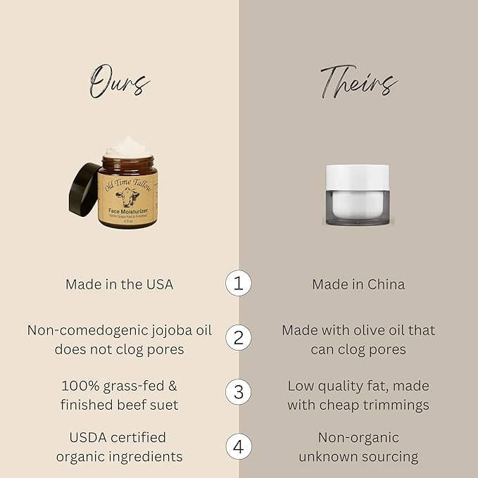 Organic Tallow Face Moisturizer - 4oz - 100% Grass Fed Beef Tallow For Skin Care - Made in the USA - Whipped Tallow Balm - Hydrating Salve - Natural Lotion - Ancestral Skincare - Amber Glass - Vanilla