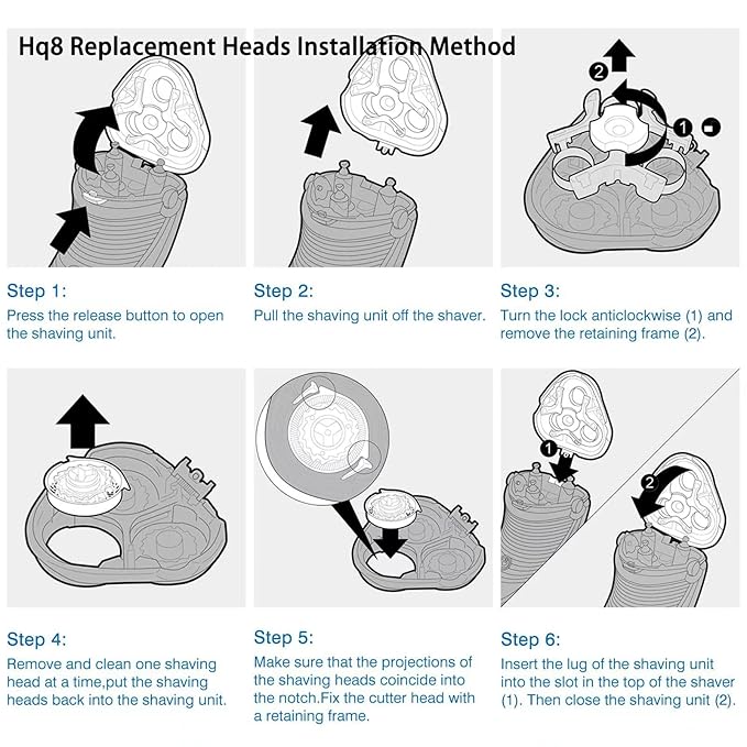 HQ8 Replacement Heads Compatible with Philips Norelco Aquatec Shavers Razor，Compatible with Philips Aquatec PT720 PT730 AT880 At830 AT810 AT815, Upgraded HQ8 Blades,6Pack