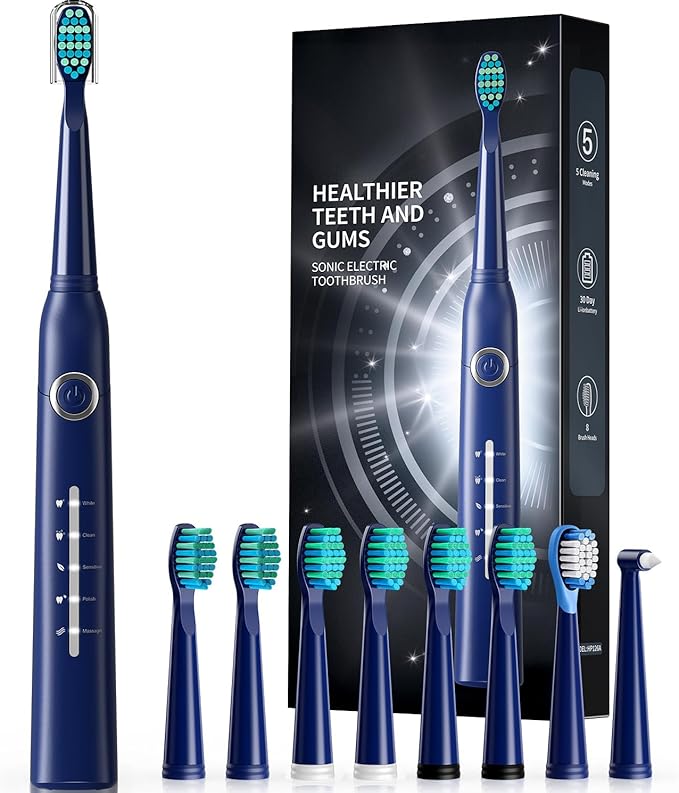 TEETHEORY Electric Toothbrush for Adults with 8 𝐁𝐫𝐮𝐬𝐡 𝐇𝐞𝐚𝐝𝐬, Sonic Electric Toothbrush with 40000 VPM Deep Clean 5 Modes, Rechargeable Toothbrushes Fast Charge 4 Hours Last 30 Days