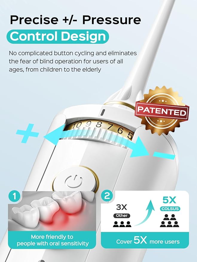 COSLUS E40 Portable Water Flosser for Teeth: 10 Pressure Settings Professional Water Dental Pick for Orthodontic, Braces & Sensitive Gums - Cordless for Travel Use, for Adults Teens, BPA-Free