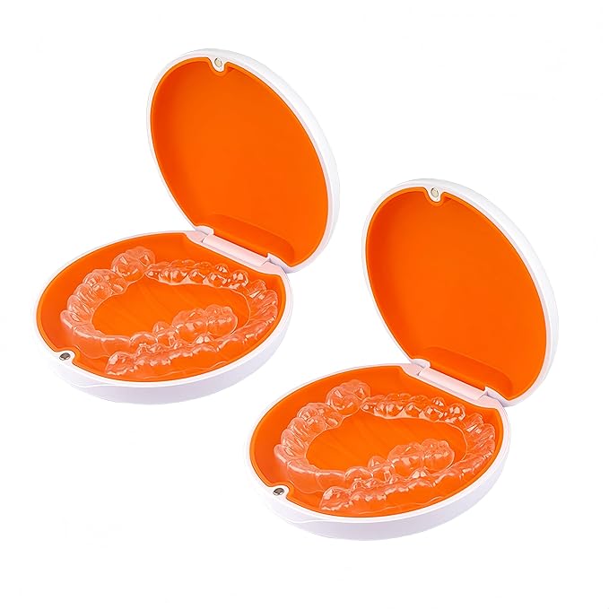 2PCS Retainer Case Compatible with Invisalign,Cute Slim Aligner Case,Customized Magnetic Closure Orthodontic Retainer Cases (2 Pack White+ Orange Silicone)