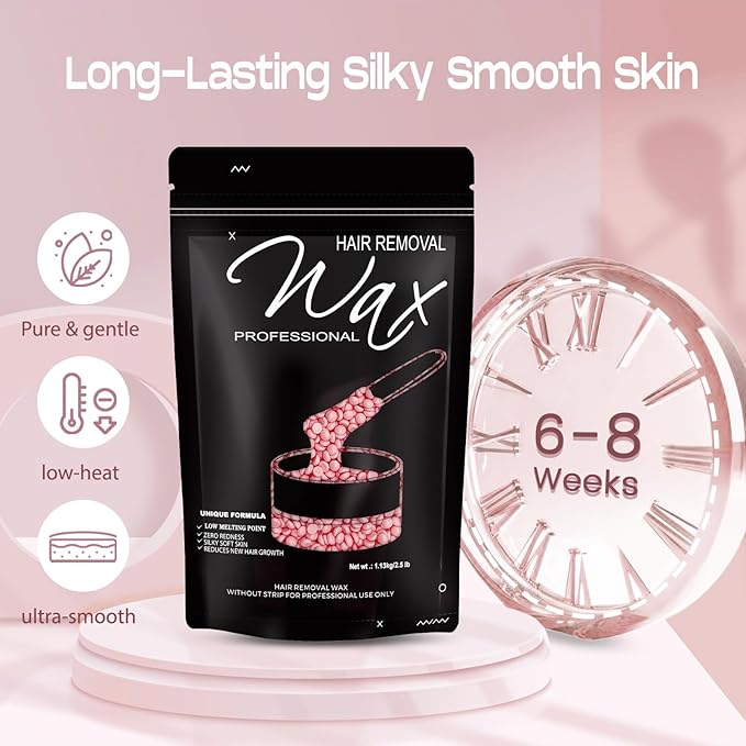 2.5lb Wax Beads, Hard Wax Beads with Coarse Hair Formula -Wax Beads for Hair Removal Sensitive Skin Women, Idea for Full Body, Legs, Face,Bikini and Brazilian (Rose)