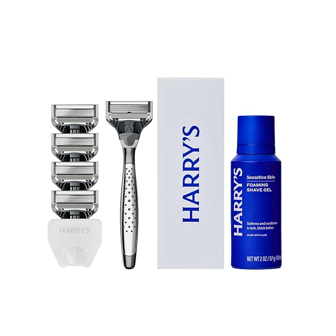 Harry's Original Shaving Kit for Men - Razor Handle, 5 Razor Blade Refills, Foaming Shave Gel, Travel Blade Cover - German Engineered - Craft Edition