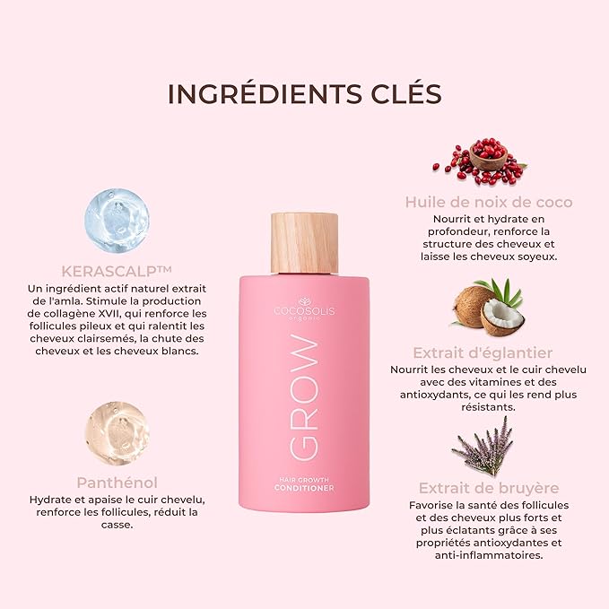 COCOSOLIS GROW Conditioner | Deep Hydration & Strength for Thinning or Dry Hair | Vegan - 8 fl oz