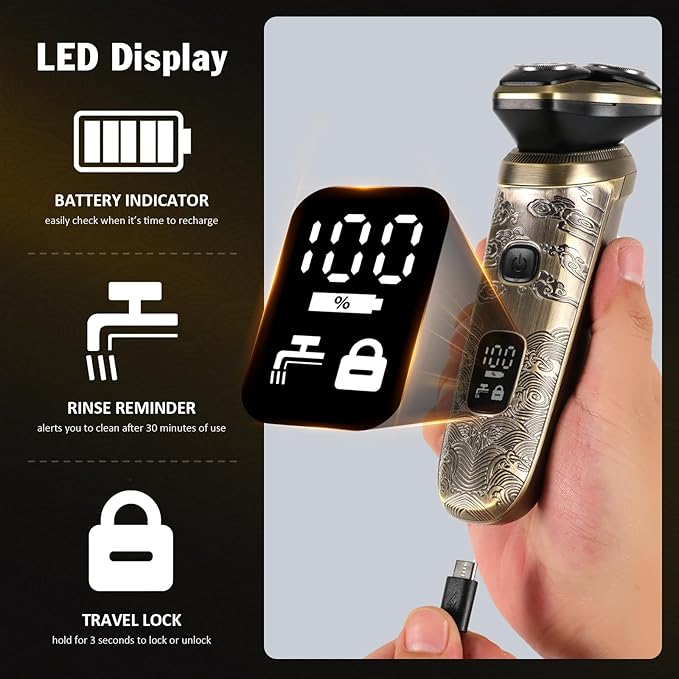 YHC Electric Razor for Men – Wet & Dry Rotary Shaver with Magnetic Head for Beard & Face, Rechargeable Cordless Shaver with Pop-Up Trimmer & Travel Lock