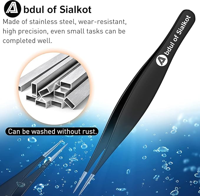 Pointed Tweezers,Needle Nose Tip, Sharp Precision Ingrown Hair, Surgical Pointed for Blackheads & Splinters/Best Tweezers for Eyebrows (Black)