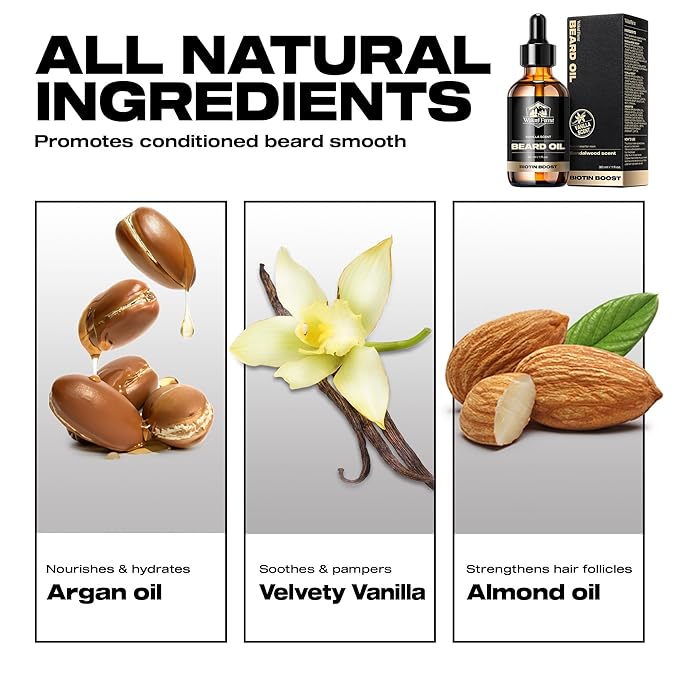 Waking Forest Vanilla Beard Oil for Men - Biotin Mustache Oil with Vitamin E, Rosemary & Castor - Beard Care Softener, Strengthens, and Moisturizes - Beard Conditioner (1 oz)
