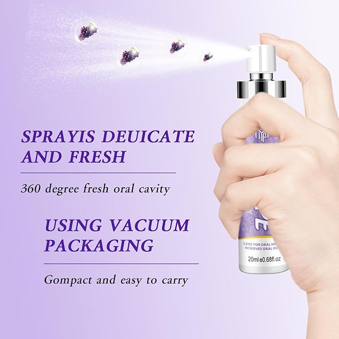 PEGO Oral Breath Spray,Mouth Spray Breath Fresheners,Dry Mouth Spray,Sugar-Free,Portable Long Lasting Refreshing,Fights Bad Breath for Adults,pH Balanced,Travel Size(Grape Flavor*2Pack)