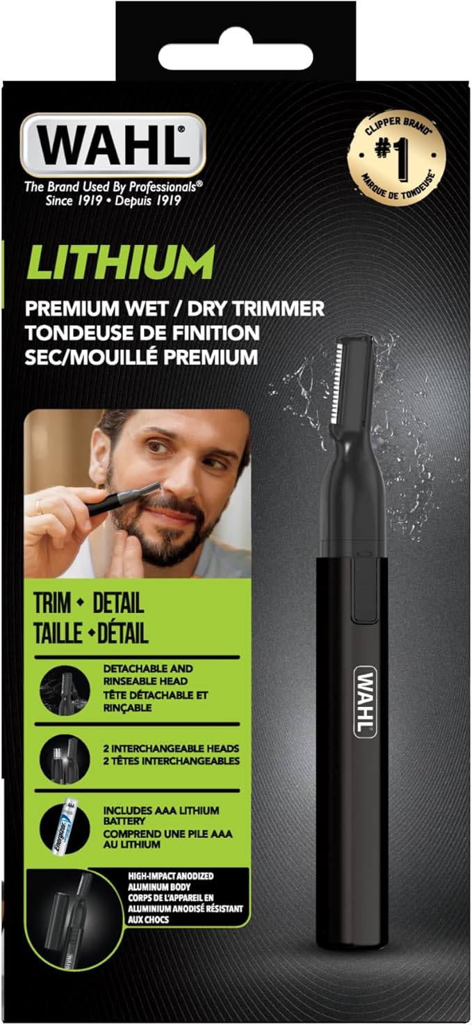 Wahl Canada Premium Lithium Ear, Nose & Brow Trimmer, Power and Precision for Men's Grooming, Wet/Dry Black Pen Trimmer, Model 5536