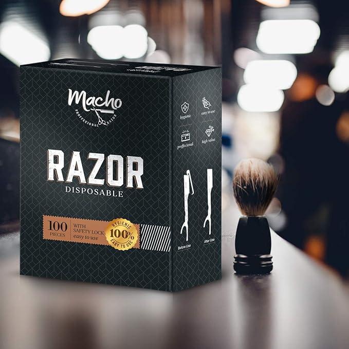 Professional Straight Razors for Men - 100 pcs. Disposable Straight Edge Razors with Stainless Steel Blade and Guard - Essential Barber Accessories for Close Shaving and Grooming by Better Barber