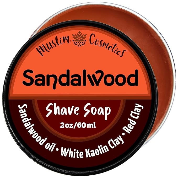 Sandalwood Shave soap | Mens Natural solid shaving cream | Oat Protein | Exotic woodsy fragrance | Brazilian Clay || Made in Canada - Muslim Cosmetics - Sandalwood 2oz