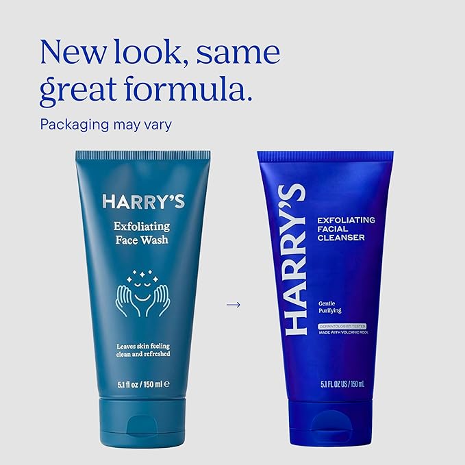 Harry's Exfoliating Face Wash for Men, Gentle Facial Skin Care Products with Volcanic Rock Exfoliant, 7.1 Fl. Oz, Home and Trial and Travel Bundle