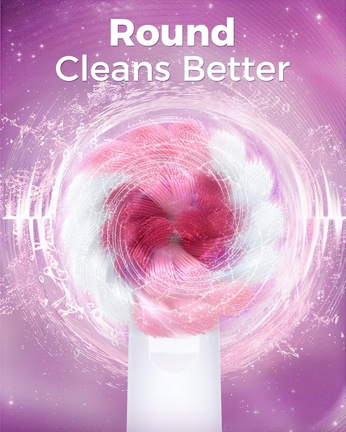 Rotating Electric Toothbrush with 8 Brush Heads for Adults and Kids, 3 Modes Rechargeable Power Toothbrush with 2-Minute Smart Timer, 45-Day Battery Life (Pink)