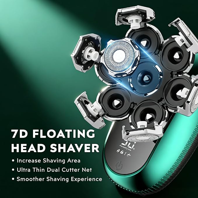 Head Shavers for Bald Men, 6-in-1 Detachable Electric Head Shaver Grooming Kit, 7D Floating Wet & Dry Rotary Shavers, Waterproof, LED Display, Cordless, USB Fast Charging for Hair/Face/Beard