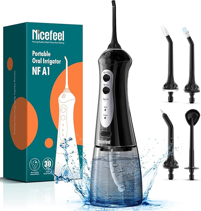 Cordless Water Flosser for Teeth & Gums – Nicefeel 300ml Portable Oral Irrigator, 3 Modes, Fast Charge, IPX7 Waterproof – Home & Travel Dental Care, Tonsil Stones Cleaner