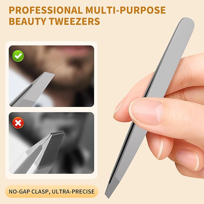 Tweezers for Women Facial Hair, 4 in 1 Eyebrow Kit with Tweezers, Eyebrow Trimmer Scissors, Razor, Style Leather Travel Case, Hair Plucking Daily Beauty Tools