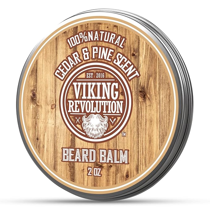 Viking Revolution Cedar & Pine Beard Balm - Butter with Argan Oil, Softener & Moisturizer for Men - Wax for Beards (2oz, 1 Pack)