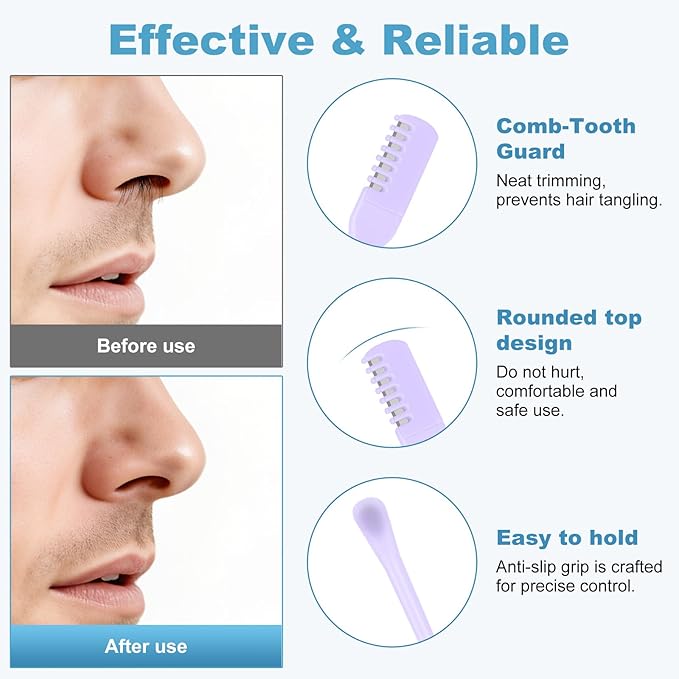 5PCS 2-in-1 Nasal Hair Cutter, Manual Nose Hair Trimmer Cutter with Ear Pick for Women & Men 360°Rotating Nose Hair Remover Grooming Tool Knife Razor Portable Nostril hair Trimmer Clipper (Purple)