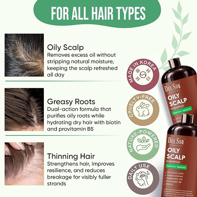 DEL SUR Clarifying Shampoo & Conditioner Set for Oily Scalp | 16 fl oz | with Camellia Japonica, Salicylic Acid, Papaya & Biotin | Oil Control for Oily Roots & Greasy Hair