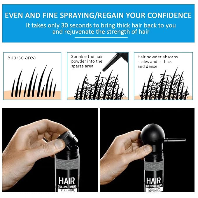 Hair Building Fibers for Thinning Hair with Spray Applicator Pump Nozzle - Natural & Undetectable,Instantly Thicker Fuller Hair Conceals Hair Loss 30 Sec,4 Shades for Men & Women,27.5g (Medium Brown)