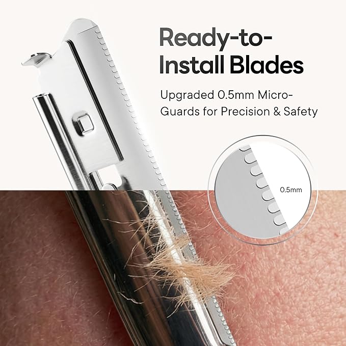 CAVEEM Eyebrow Razor, Face Razors for Women & Men, Dermaplane Razor for Face Exfoliation, Peach Fuzz Removal with 6 Blades (Matte Silver)