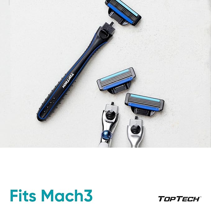 TopTech Razor 3 for Men Two Year Set - Manual Shaving Razor & Replaceable Cartridges (Handle + 25 Refills Pack) - 3 Blades Technology - Fits Gillette Mach3 - Soft Shave & Sharp - Great Refill Price