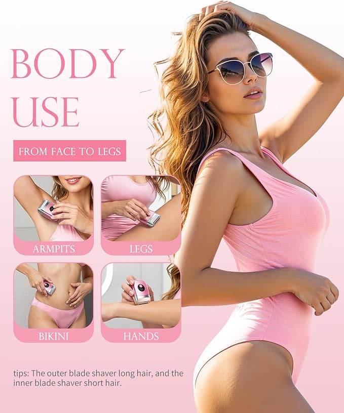 Cordless Electric Razors for Women, Travel Electric Shaver with LED Display, Rechargeable Body Trimmer Shaver for Private Area, Face Underarms Bikini,Lips,arms, Legs (Pink)