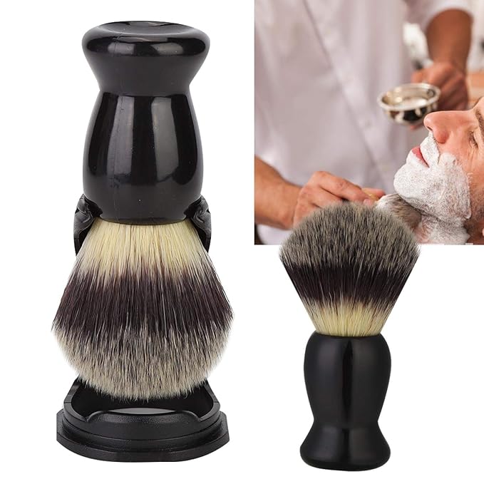Shaving Set, Professional Shaving Kits Shaving Brush+Brush Stand Black Acrylic Shaving Brush Holder Support Beard Brush Shaving Tool Suitable for Home Travel Use(#1)
