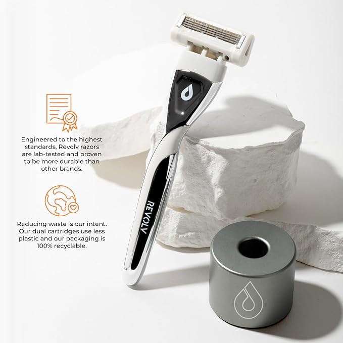 Revolv Razor - Razor Stand - Durable Razor Holder with Rubberized Non-Slip Base - Keeps Blades Clean, Dry & Upright -Opening measures 3/4 of an inch. Compatible with Most Cartridge Razors
