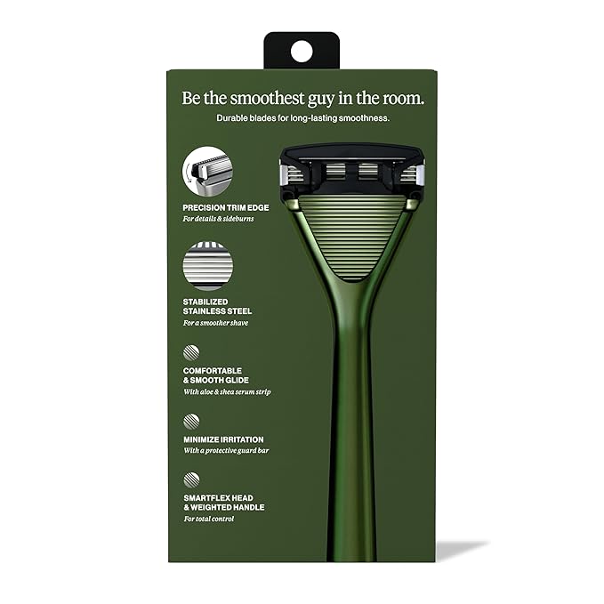 Essential Razor for Men, Handle + 2 Razor Blade Refills, Precision Trim Edge (Tactical)