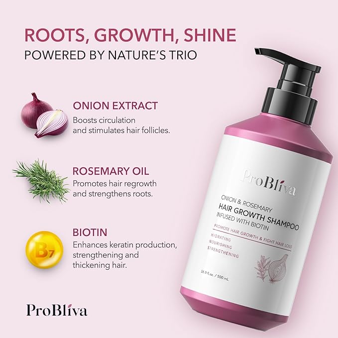 Onion & Rosemary Hair Growth Shampoo: Biotin Infused Shampoo for Hair Loss and Thinning Hair - Promotes Healthier, Thicker and Stronger Hair for Women and Men (16.9 Fl Oz (Pack of 1)) | Shampoo, for Hair Loss, and Thinning Hair, Promotes Healthier, Thi...