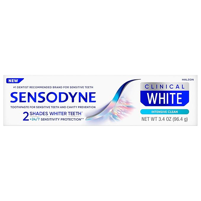 Sensodyne Clinical White Toothpaste Clinically Proven Whitening for Sensitive Teeth, Intensive Clean, 3.4 oz (3 Pack)