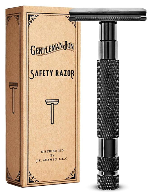 Gentleman Jon Gunmetal Safety Razor for Men, Double Edge Stainless Steel Razor, Precision Shaving with Heavy-Duty Construction, Designed for a Close Smooth Shave, Prevents Irritation, Gunmetal Finish