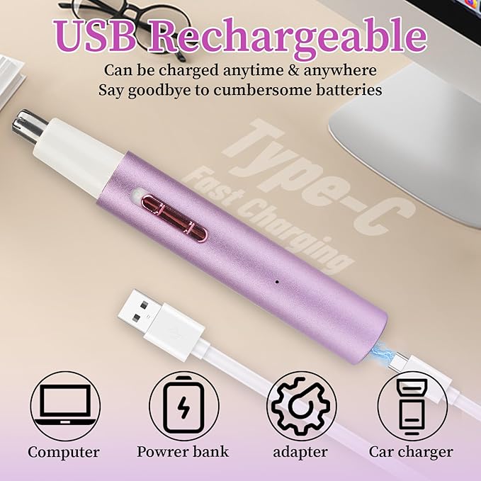 2025 Rechargeable Nose & Ear Hair Trimmer, Dual-Edge Blade Electric Clipper for Women Men, Facial & Eyebrow Hair Removal Tool, Powerful Motor, Painless, Easy to Clean (Purple)