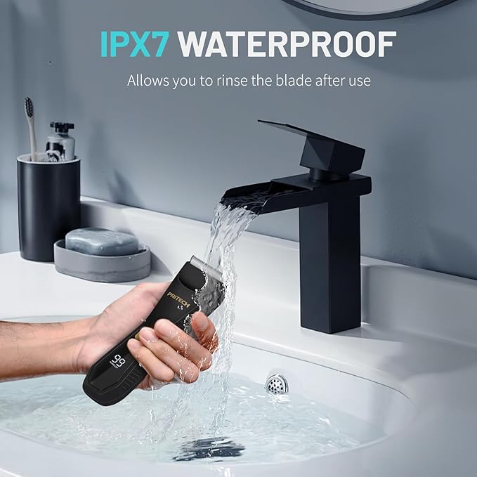 PRITECH Manscape Body Hair Trimmer for Men - Waterproof Pubic Hair Ball Trimmer, Ceramic Blade Electric Body Shavers for Men with USB-C Charging, Wet & Dry Use & Nick-Free Design, Sensitive Skin Safe