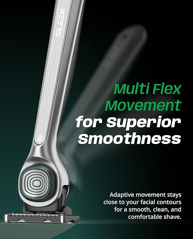DORCO SLEEK 6 Blade Razor for Men with 6 Cartridges | Men's Cartridge Razors with Razor Handle and Smooth Shaving Blades | Men’s Razors with Multi-Flex Technology