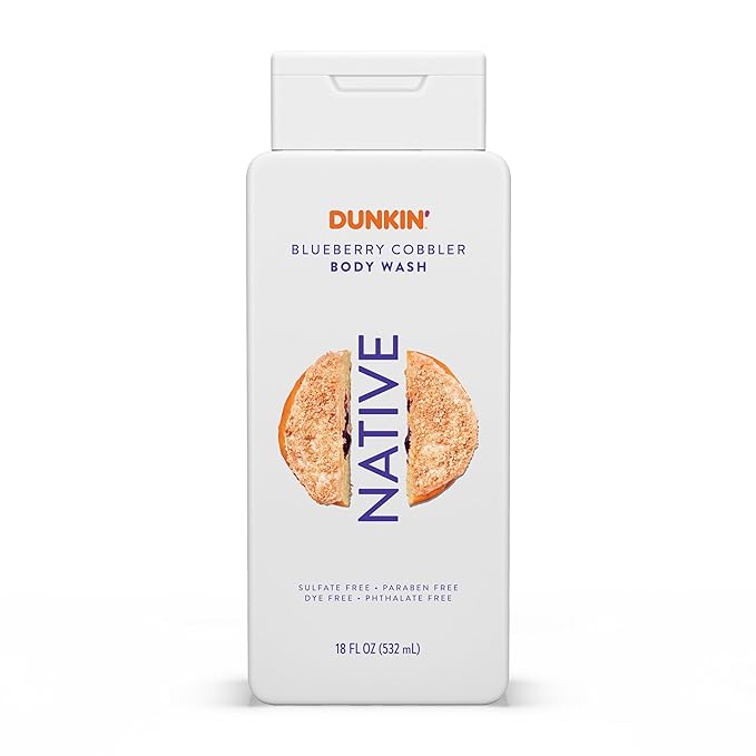 Native Body Wash, Dunkin Blueberry Cobbler, Contains Naturally Derived Ingredients | For Women & Men, Sulfate, Paraben, & Dye Free Leaving Skin Soft and Hydrated | 18 oz