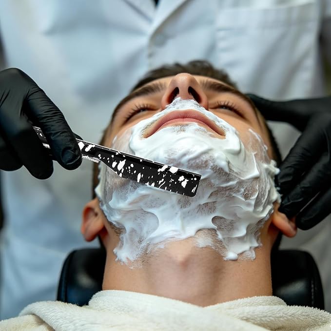 Professional Straight Razor Holder for Barbers – Folding Shaving Razor Handle, Stainless Steel Blade Compatible, for Barber Shop & Home Grooming (Black)