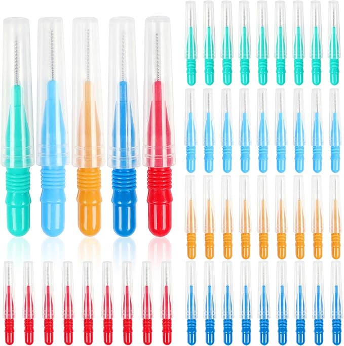 ewinever 50 Count Interdental Brush,Toothpicks Tooth Flossing Head Oral Dental Hygiene Brush,Teeth Cleaner Dental Floss Stick Tooth Cleaning Tool (3 Sizes-50PCS)
