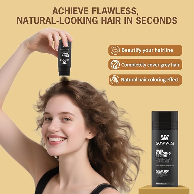 gowwim Hair Fibers for Thinning Hair, Instant Volumizing & Thickening for Loss Bald Spot and Grey Coverage Touch up Natural Waterproof Filler Building Fibers for Women & Men