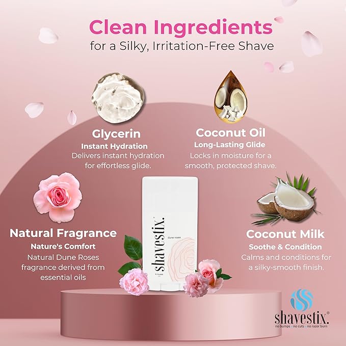 Shavestix Ultra Moisturizing Travel Size Body Shaving Stick 2.75 Oz | Dune Roses Scented Shaver Friendly Hair Removal Cream Bar Sub Shave Gel, Shaving Cream For Women, Men| Avert Razor Bumps, Burn