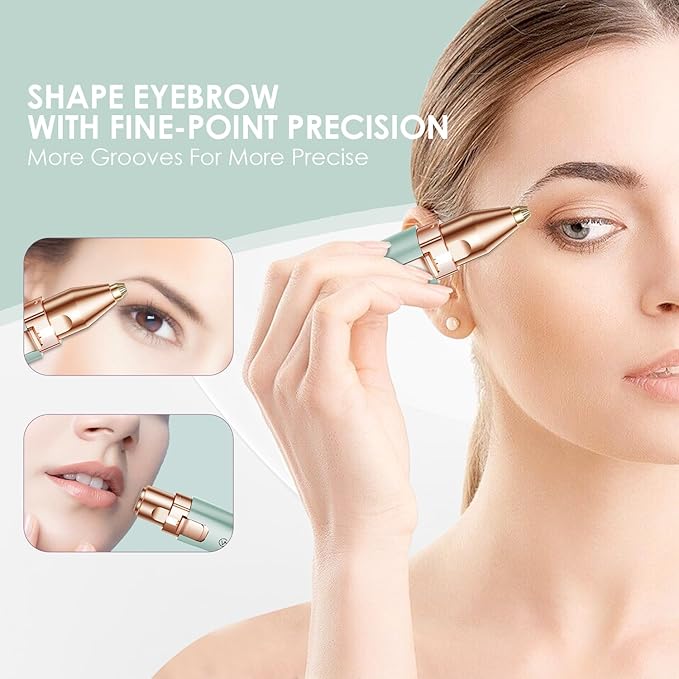 2 in1 Eyebrow Facial Trimmer with Post-Shave Soothing Serum - Rechargeable Facial Hair Removal and Eyebrow Shaver - Face Lips Body Painless Facial Razor with Built-in LED Light(Pastel Green)
