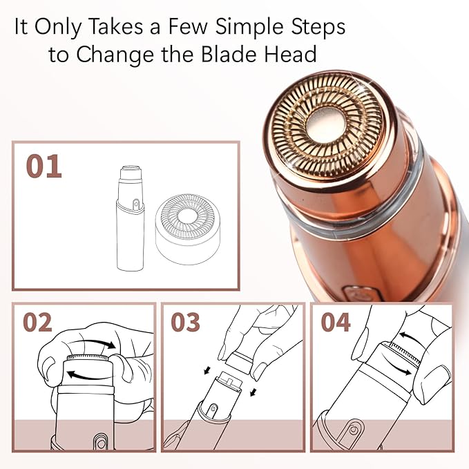 Replacement Heads Compatible with Flawless Facial Hair Remover, Replacement Blades Compatible with Flawless Hair Removal Generation 2，Rose Gold (6 Pcs)