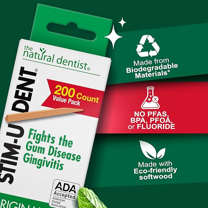The Natural Dentist Stim-U-Dent Mint Dental Picks, Wooden Toothpicks for Food & Plaque Removal, Refreshing Mint Flavor, Travel-Friendly, 48 Packs of 25 Picks/Pack (600 Picks)