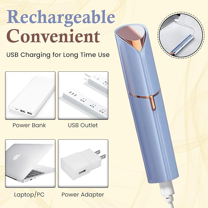 Eyebrow & Facial Trimmer: 2 in1 Rechargeable Facial Hair Removal & Eyebrow Shaver - Body Razor with Built-in LED Light (Blue)