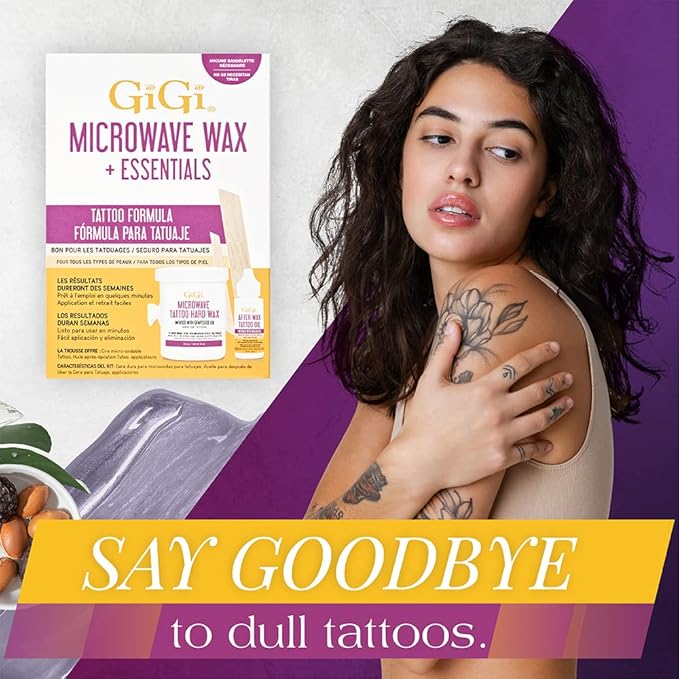 GiGi Microwave Tattoo Hard Wax Kit - Hair Removal Wax for Sensitive Skin & Tattoos, Includes After Wax Oil & Applicators, 1 pack