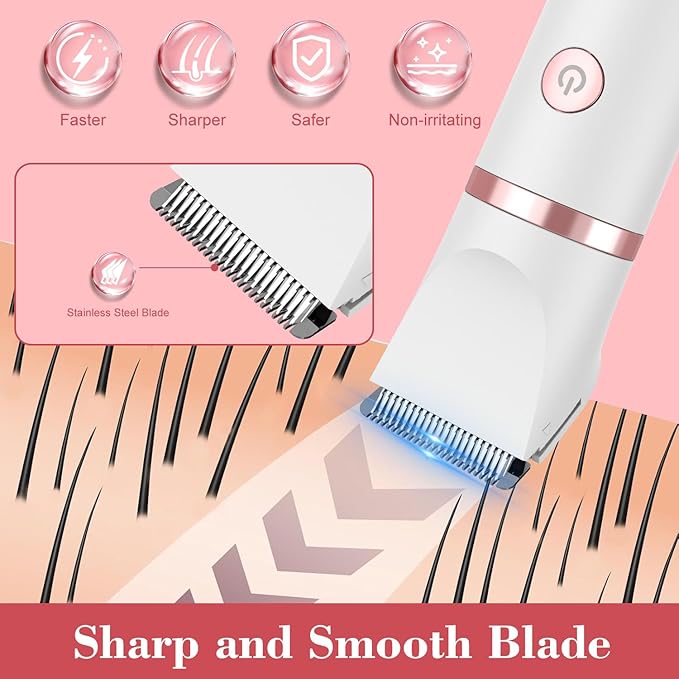 3-in-1 Electric Razor IPX7 Waterproof Bikini Trimmer Wet & Dry Use Painless Personal Trimmer Groomer for Ladies Face Body Legs Bikini Public Hairs Electric Lady Shaver with Replaceable Heads