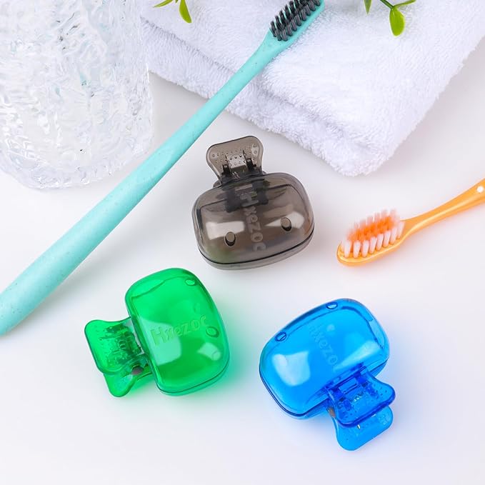 Hxezoc 4 Pack Travel Toothbrush Head Covers Toothbrush Protector Cap Brush Pod Case Protective Portable Plastic Clip for Household Travel, Camping, Bathroom, School, Business