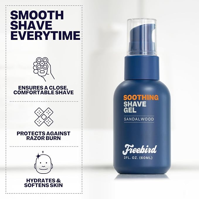 Freebird Shave Gel for Men - 60mL Ultra Smooth, Sensitive Skin Formula Ideal for Precision Shaving, Non-Foaming, Hydrating with Aloe Vera, Enhanced Glide, Travel Size, Compatible with All Razor Types