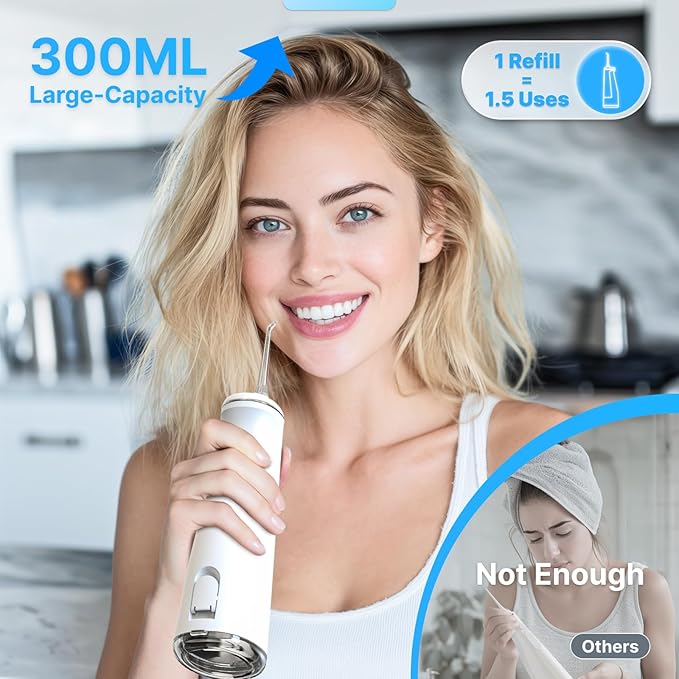 Water Flosser for Teeth, Cordless Oral Irrigator Portable Dental Cleaner Picks with 8 DIY Modes 7 Jets 300ml Tank Braces Flossers Rechargeable (White)